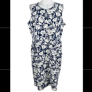 Lands’ End floral sleeveless dress, navy and white, women’s 14 petite